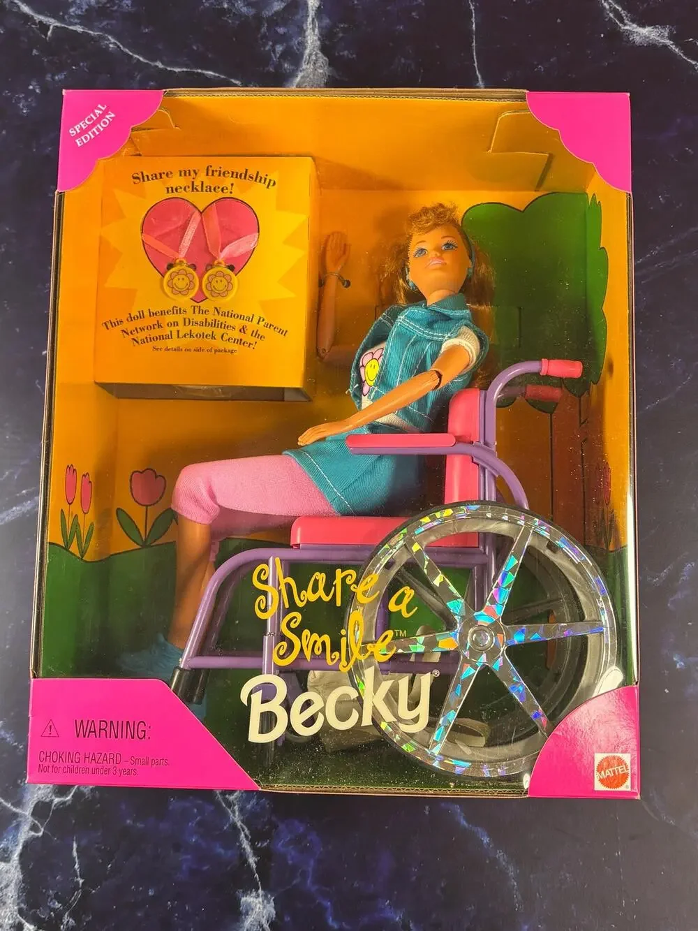 1996 Share Smile Becky Friend Barbie Wheelchair Vintage 15761 Necklace Toys R Us